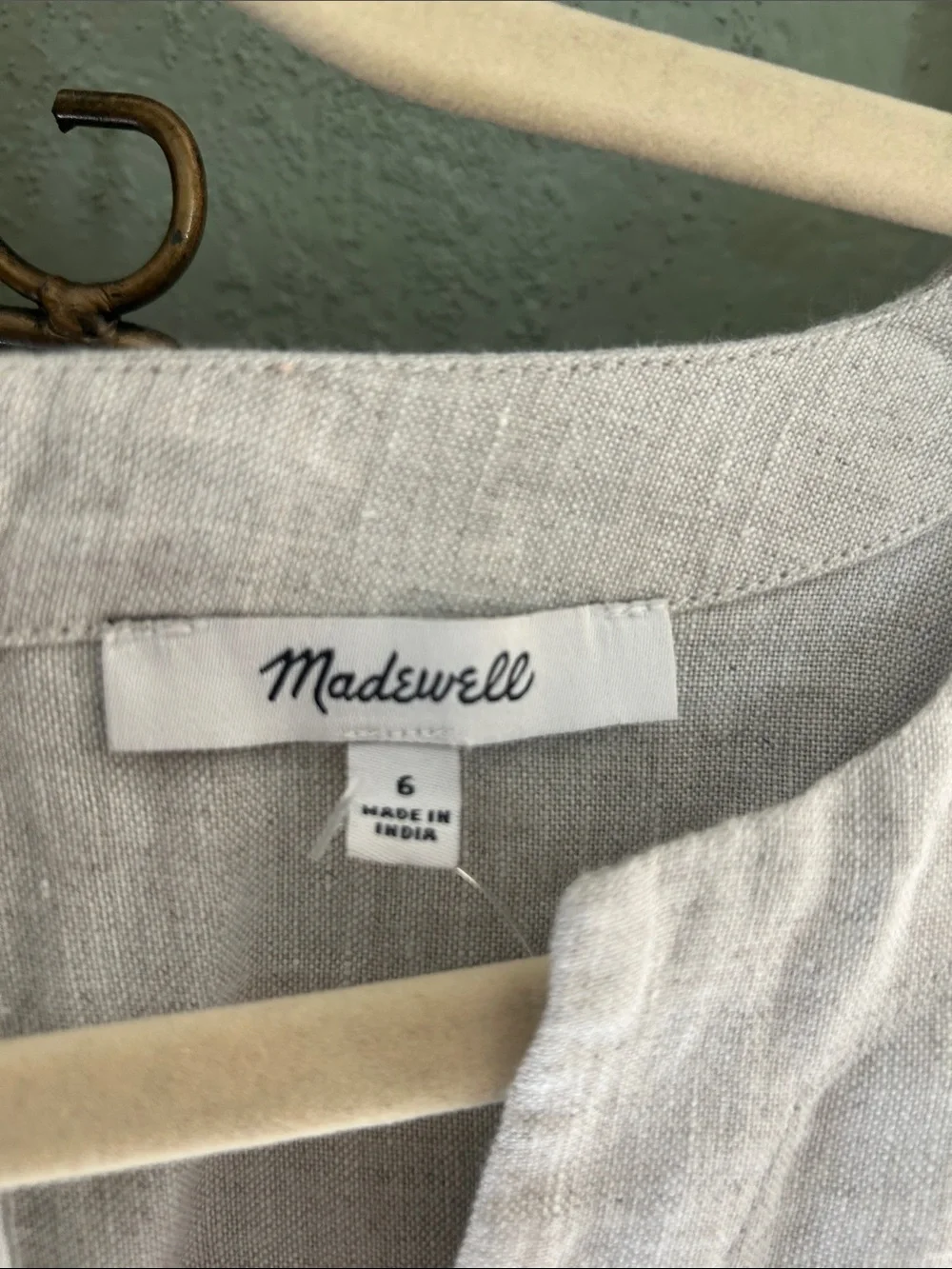 Madewell Khaki Linen Midi dress with V-Notch Neck - Picture 3 of 5
